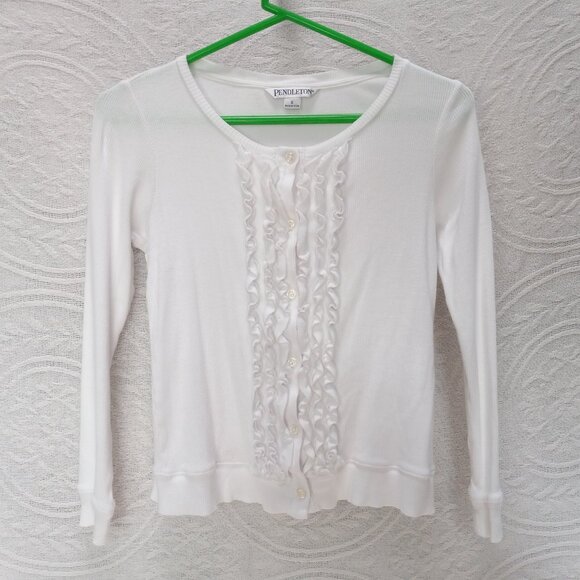Snow White Ribbed Long Sleeved Shirt W/ Ruffled Front & Buttons Size S (T-380) - Picture 3 of 11
